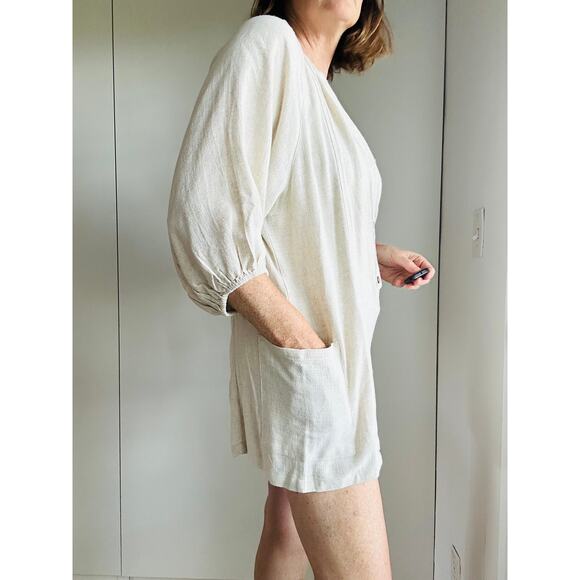 day + moon Linen Womens Short Romper Size Small Comy Casual Neutral Boho Hippie - Picture 7 of 10